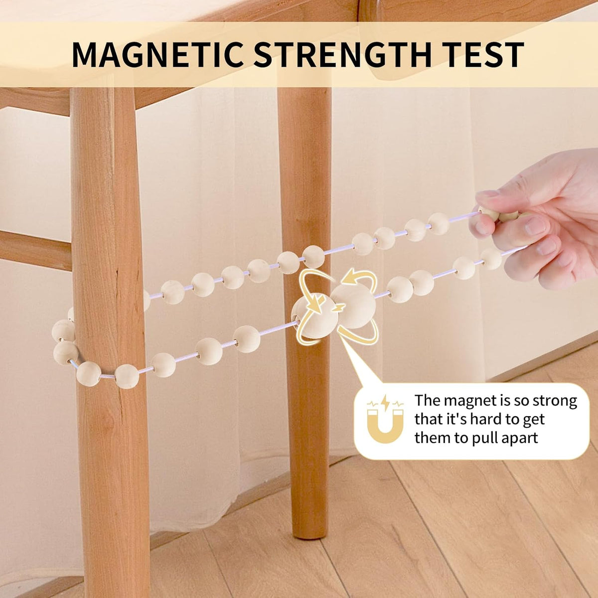 KLOGTSIND Magnetic Curtain Tiebacks, 2 Pack Wood Bead Curtain Holdbacks