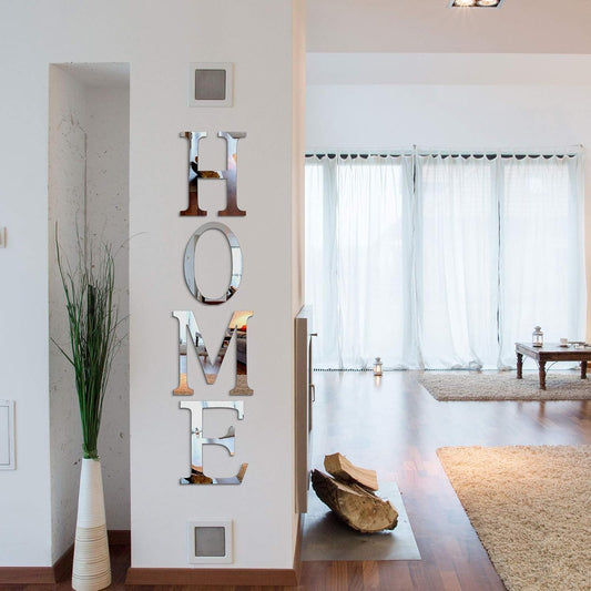 Zonon 4 Pcs 3D Home Wall Decor Letter Sign, Silver