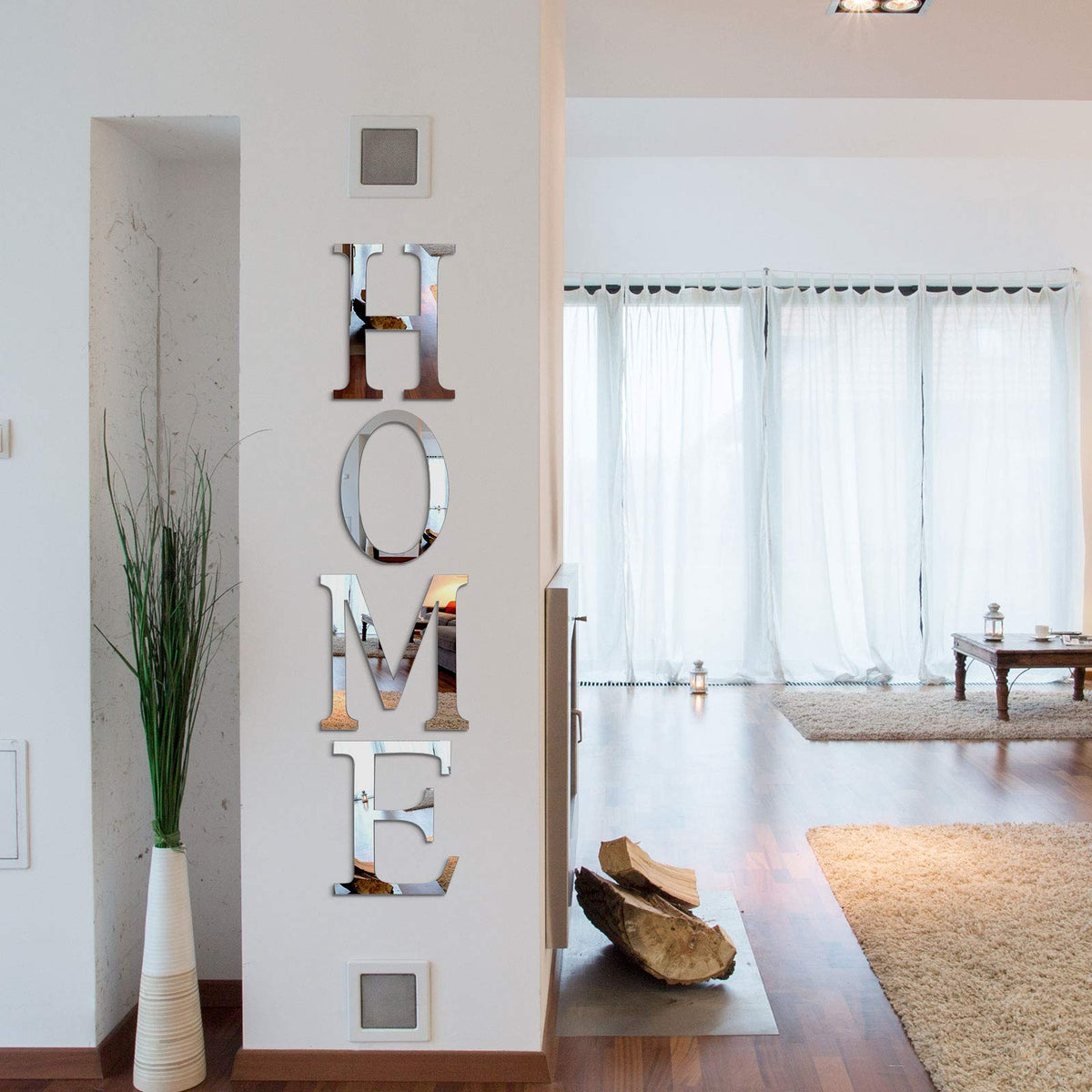 Zonon 4 Pcs 3D Home Wall Decor Letter Sign, Silver