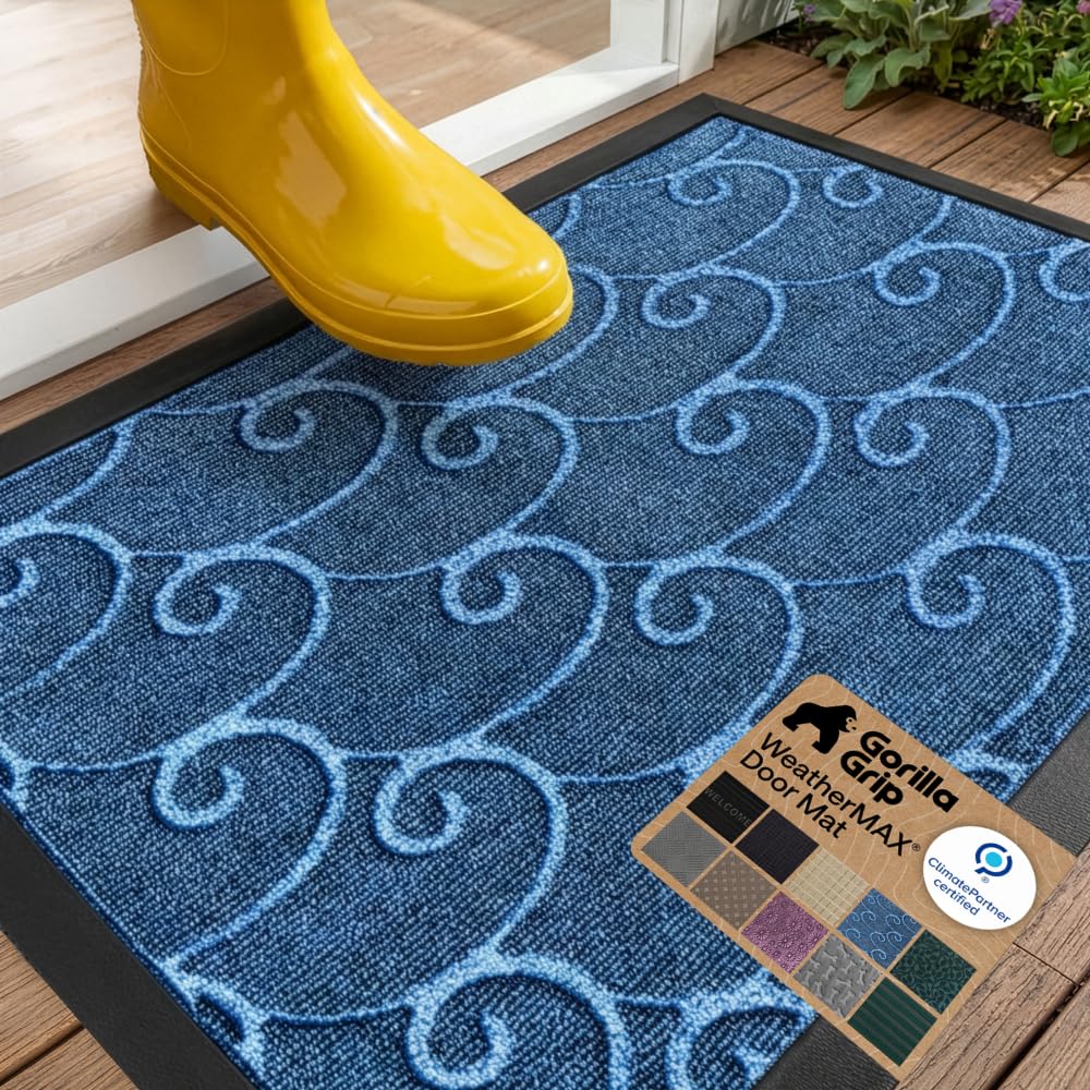 GORILLA GRIP WeatherMAX Door Mat, Indoor Outdoor Use, 29x17 Gray Diamond