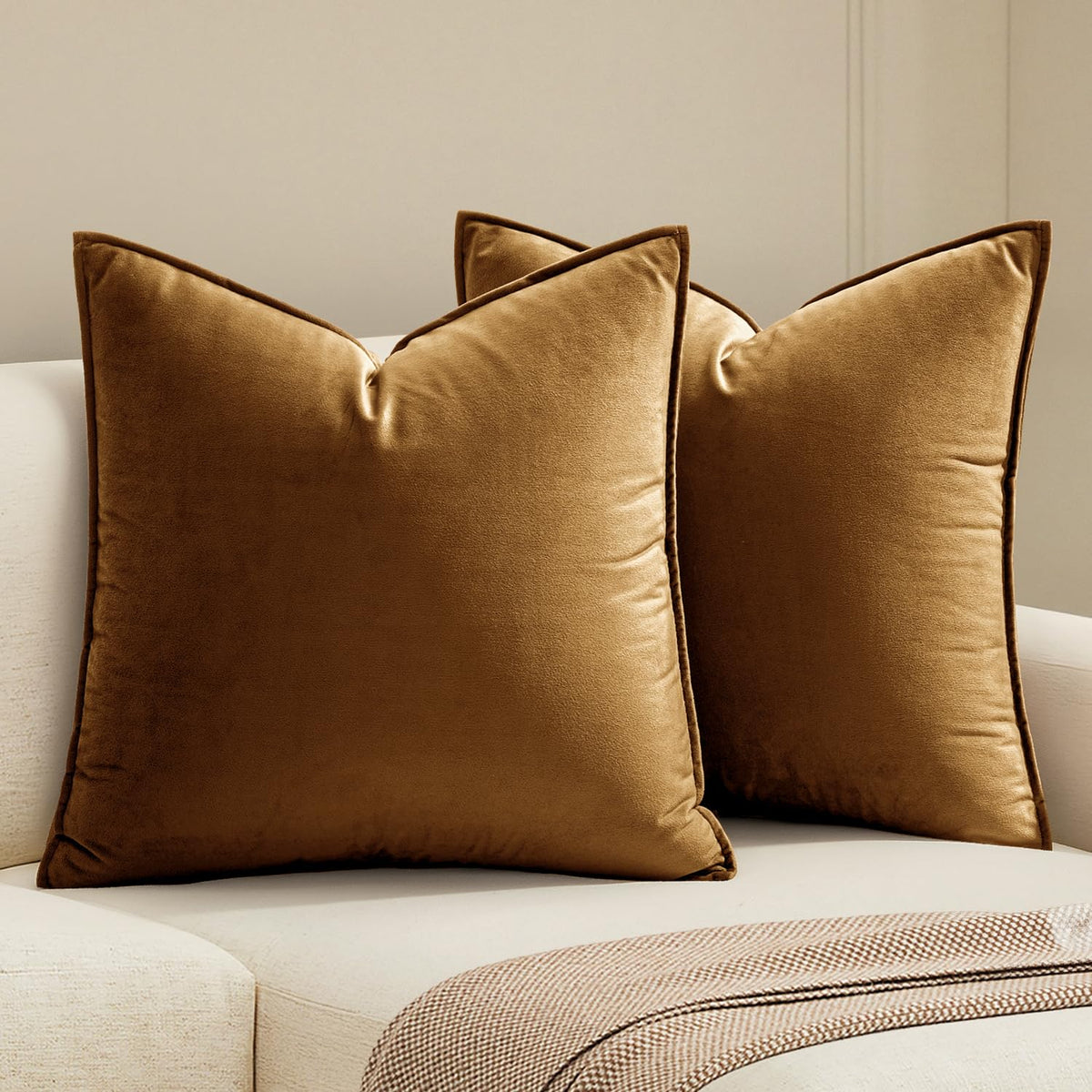 MIULEE Decorative Dark Coffee Velvet Throw Pillow Covers for Couch 20x20 in