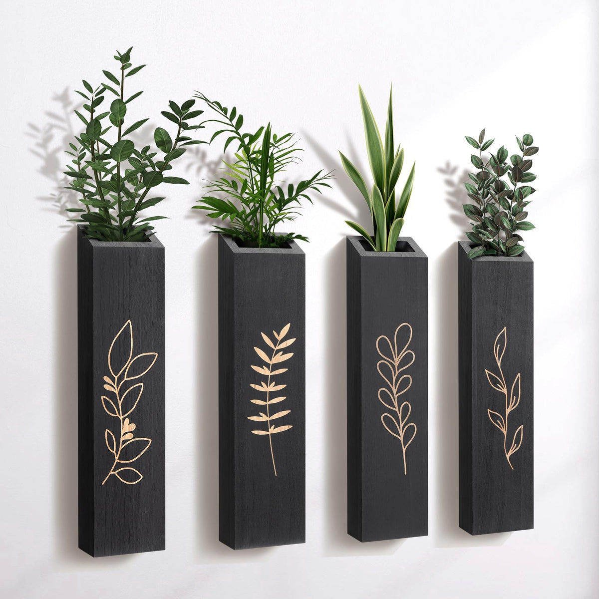Wooden Wall Vase Planter Set of 4