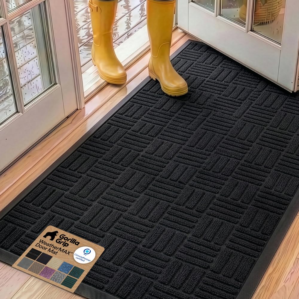 GORILLA GRIP WeatherMAX Door Mat, Indoor Outdoor Use, 29x17 Gray Diamond