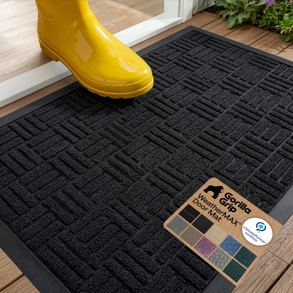 GORILLA GRIP WeatherMAX Door Mat, Indoor Outdoor Use, 29x17 Gray Diamond