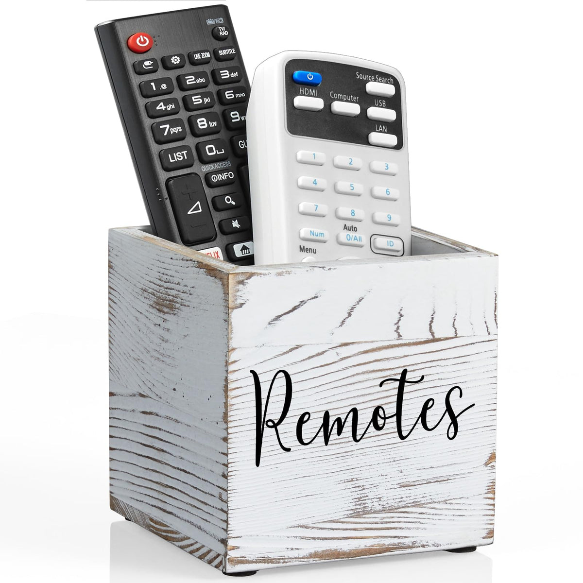 DRASTAR Remote Control Holder, Wood TV Remote Holder, Remote Storage Caddy, Remote Control Organizer (White, 2 Slots)
