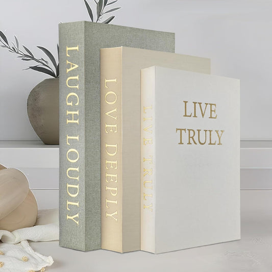 Aesthetic Decorative Books, Set of 3 Linen Faux Books for Decoration