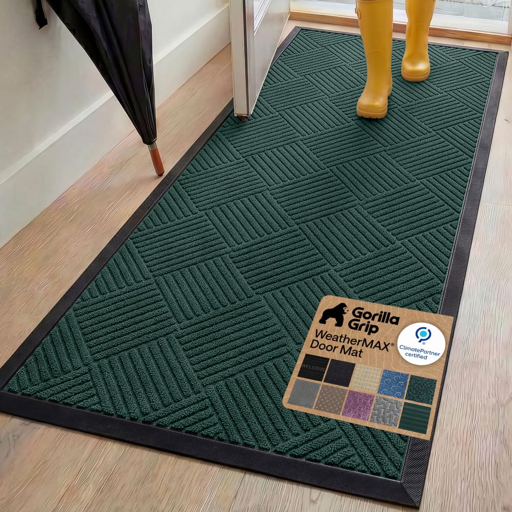 GORILLA GRIP WeatherMAX Door Mat, Indoor Outdoor Use, 29x17 Gray Diamond