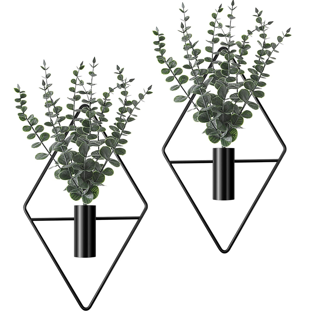 Jexine 2 Pcs Hanging Artificial Planters Wall Decor, Black, Eucalyptus