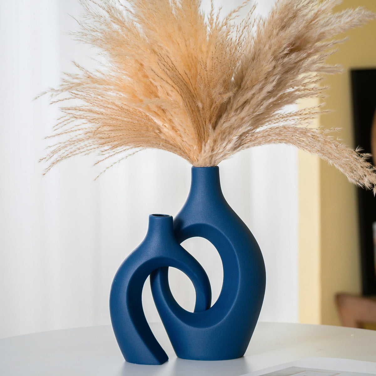 Lvases Snuggle Hollow Ceramic Vase Set of 2, Boho Tabletop Home Decor Vases