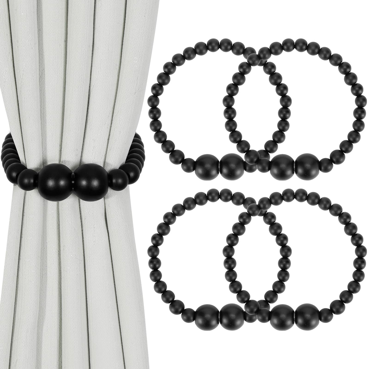 KLOGTSIND Magnetic Curtain Tiebacks, 2 Pack Wood Bead Curtain Holdbacks