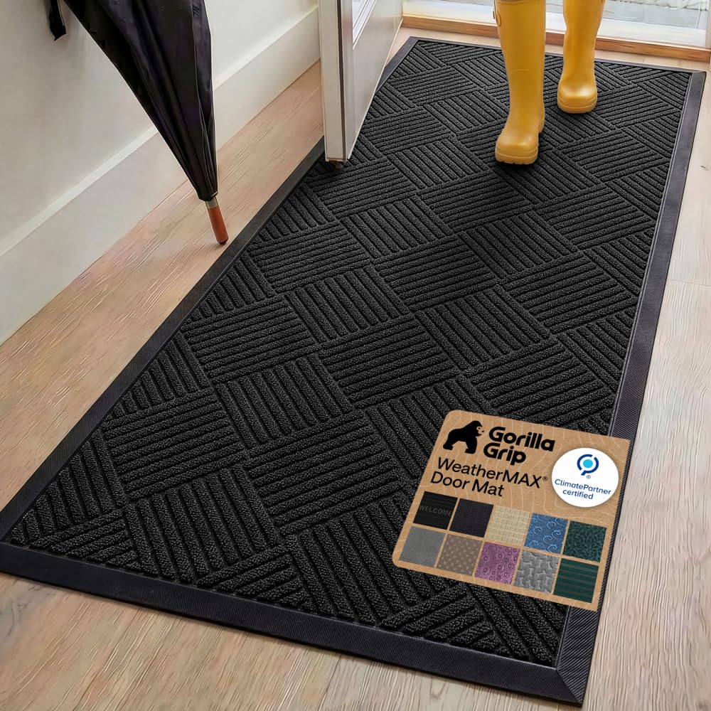 GORILLA GRIP WeatherMAX Door Mat, Indoor Outdoor Use, 29x17 Gray Diamond