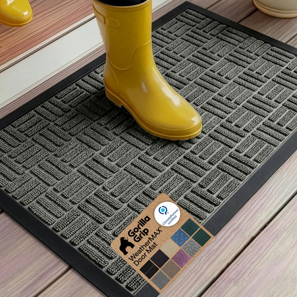 GORILLA GRIP WeatherMAX Door Mat, Indoor Outdoor Use, 29x17 Gray Diamond