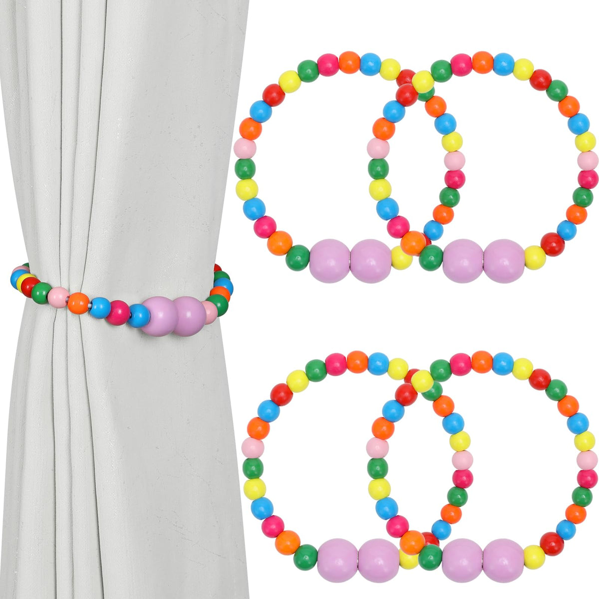 KLOGTSIND Magnetic Curtain Tiebacks, 2 Pack Wood Bead Curtain Holdbacks