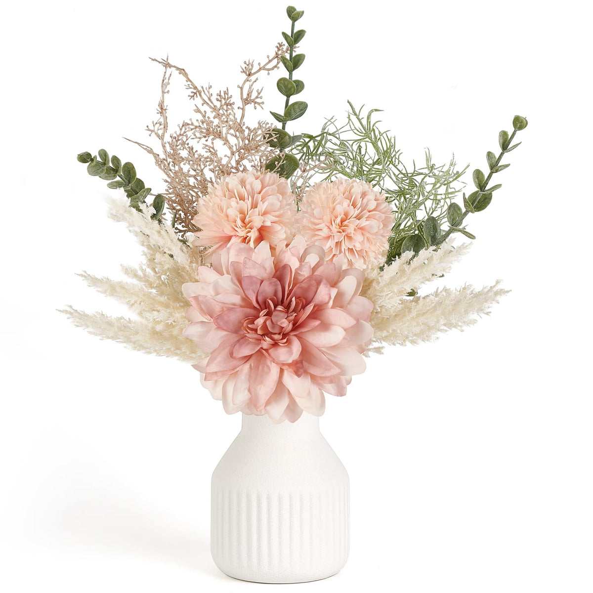 Mkono Fake Flowers in Ceramic Vase, 12.5" Coffee Table Centerpieces, Brown