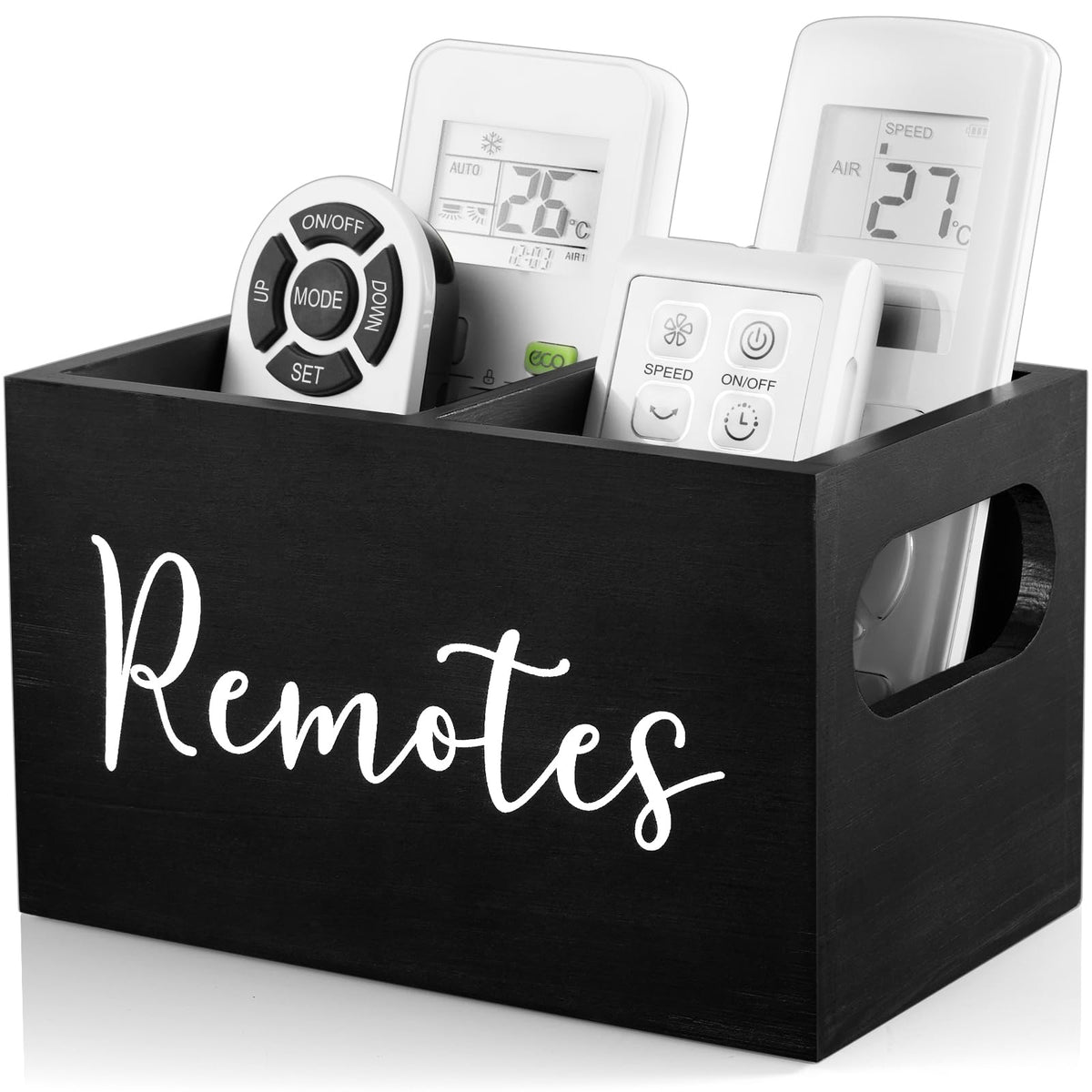 DRASTAR Remote Control Holder, Wood TV Remote Holder, Remote Storage Caddy, Remote Control Organizer (White, 2 Slots)