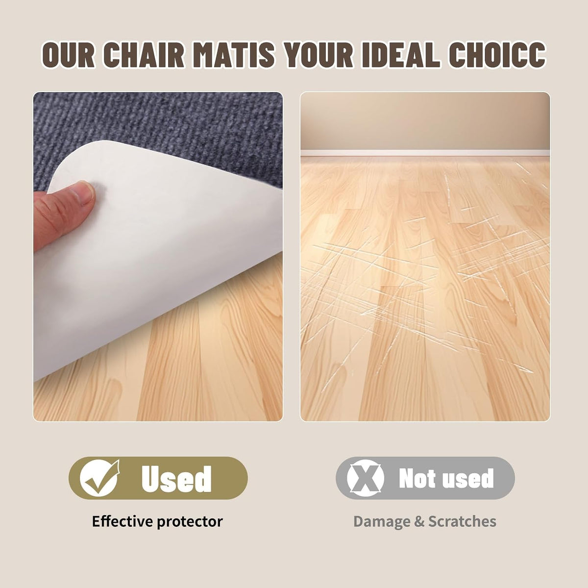 Office Chair Mat - for Hardwood Floors, Large Non-Slip Easy-Clean Floor Protection Blanket (Grey, “48 x 36in”).