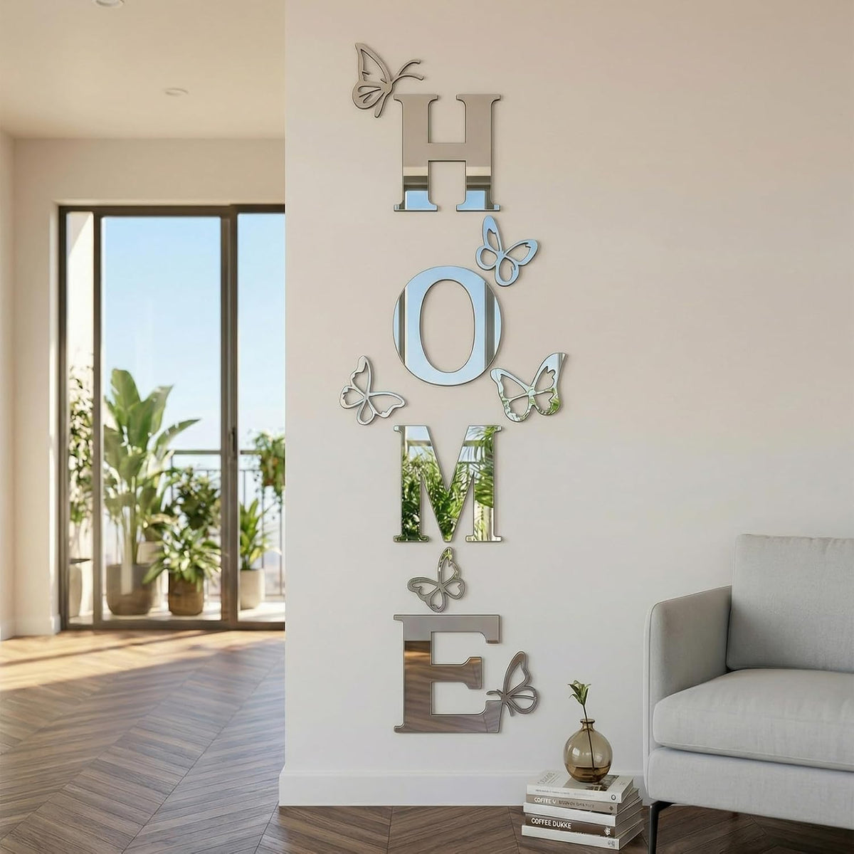 Home Wall Decor Signs Letters 10PCS Acrylic Mirror Stickers Family House Decorations for Living Room Bedroom Dining Home Modern Decoracion de Pared para Sala,Silver 59x21 Inch