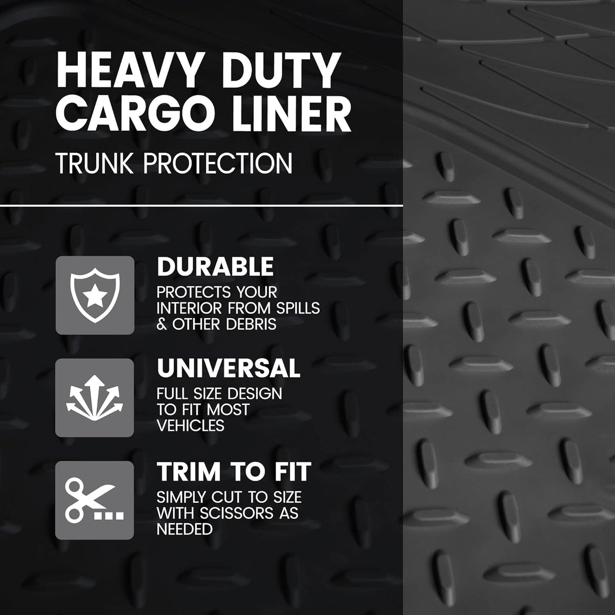 Heavy Duty Cargo Liner Floor Mat-All Weather Trunk Protection, Trimmable to Fit & Durable HD Rubber Protection for Car SUV Sedan Auto