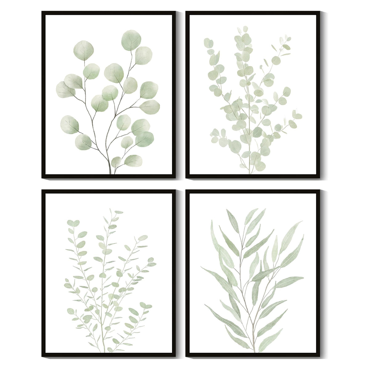 Drsoum Botanical Plant Framed Wall Art Boho Wall Decor for Bathroom Sage Green Eucalyptus Leaf Prints Minimalist Aesthetic Ready to Hang Set of 4, 8x10 in (Natural Framed)