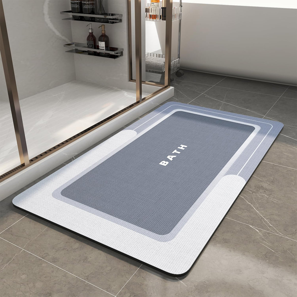 MontVoo-Bath Mat-Bathroom Mat Rug Non Slip Super Absorbent Stain Resistant Quick Dry Thin Bath Rug-Bath Mats for Bathroom Floor Bathtub Vanity-Bathmat Bath Rug Easy Care-17"x27" Grey