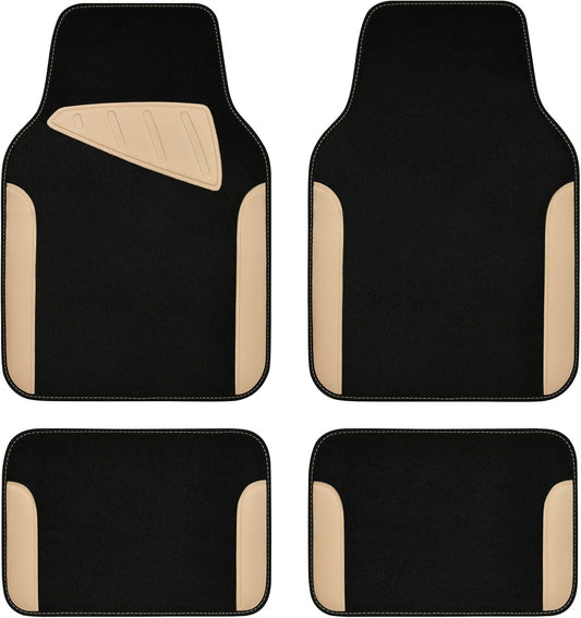 CAR PASS Waterproof Universal Fit Car Floor Mats, Car Mats Fit for SUV,Vans,sedans, Trucks,Set of 4pcs Car Carpet with Driver Heel Pad (Beige)