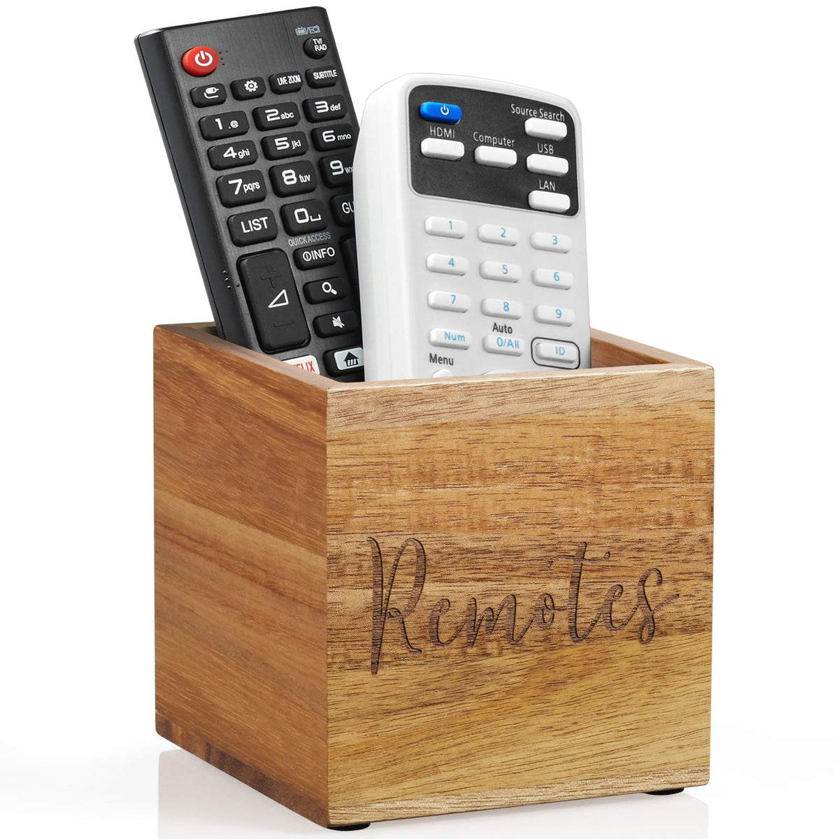 DRASTAR Remote Control Holder, Wood TV Remote Holder, Remote Storage Caddy, Remote Control Organizer (White, 2 Slots)