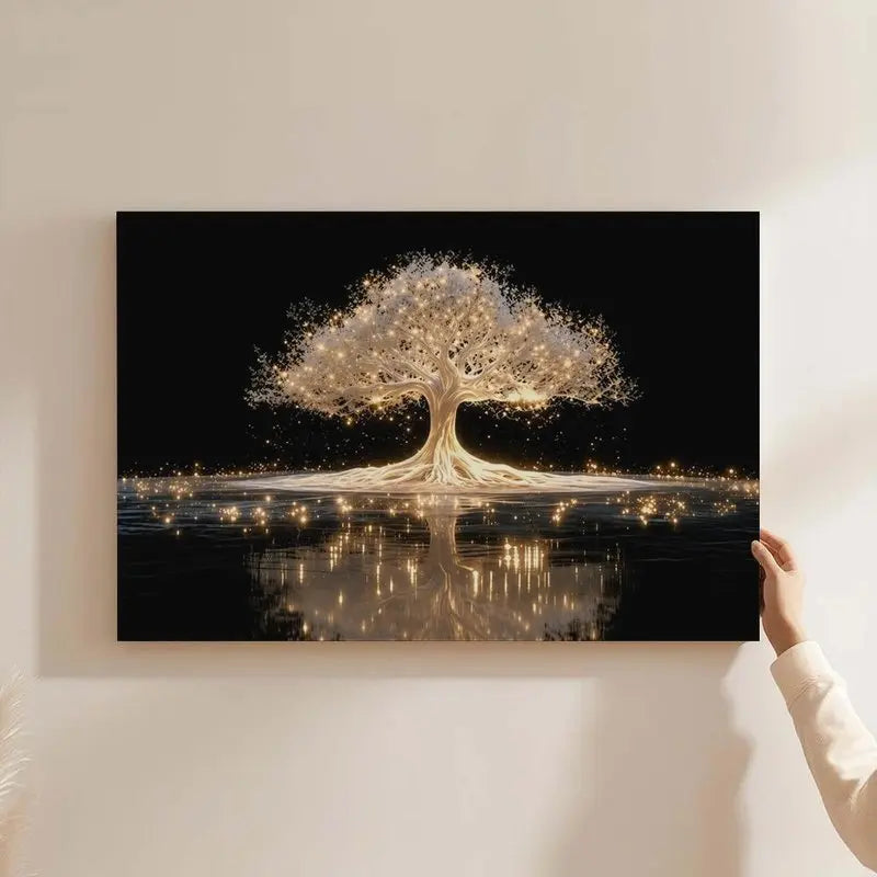 Wooden Framed Tree of Life Canvas Painting, Modern Abstract Wall Art, Golden Luminous Tree Design, Living Room, Bedroom, Corridor Decor, Easy to Hang, Luxury Decor, Spiritual Art, Meditation Decor, Housewarming Gift, Contemporary Art