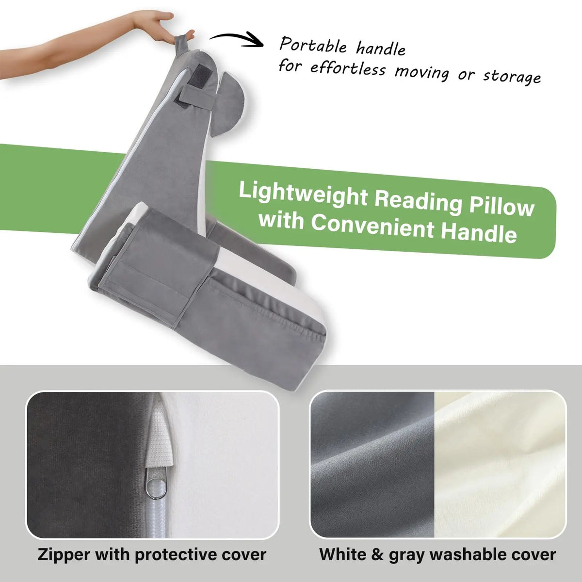 Reading Pillows for Bed ,Back Rest Pillow for Sitting Up, Bed Chair with Arms Memory Foam Comfortable Backrest Pillow for Working/Gaming/Resting in Bed&Floor