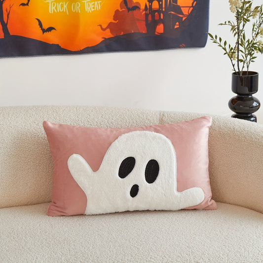 Seasonal Commuting Halloween Plush Ghost 3D Embroidered Pillow Cover for Home Decor, Suitable for Living Room, Indoor Bedroom, And Parties