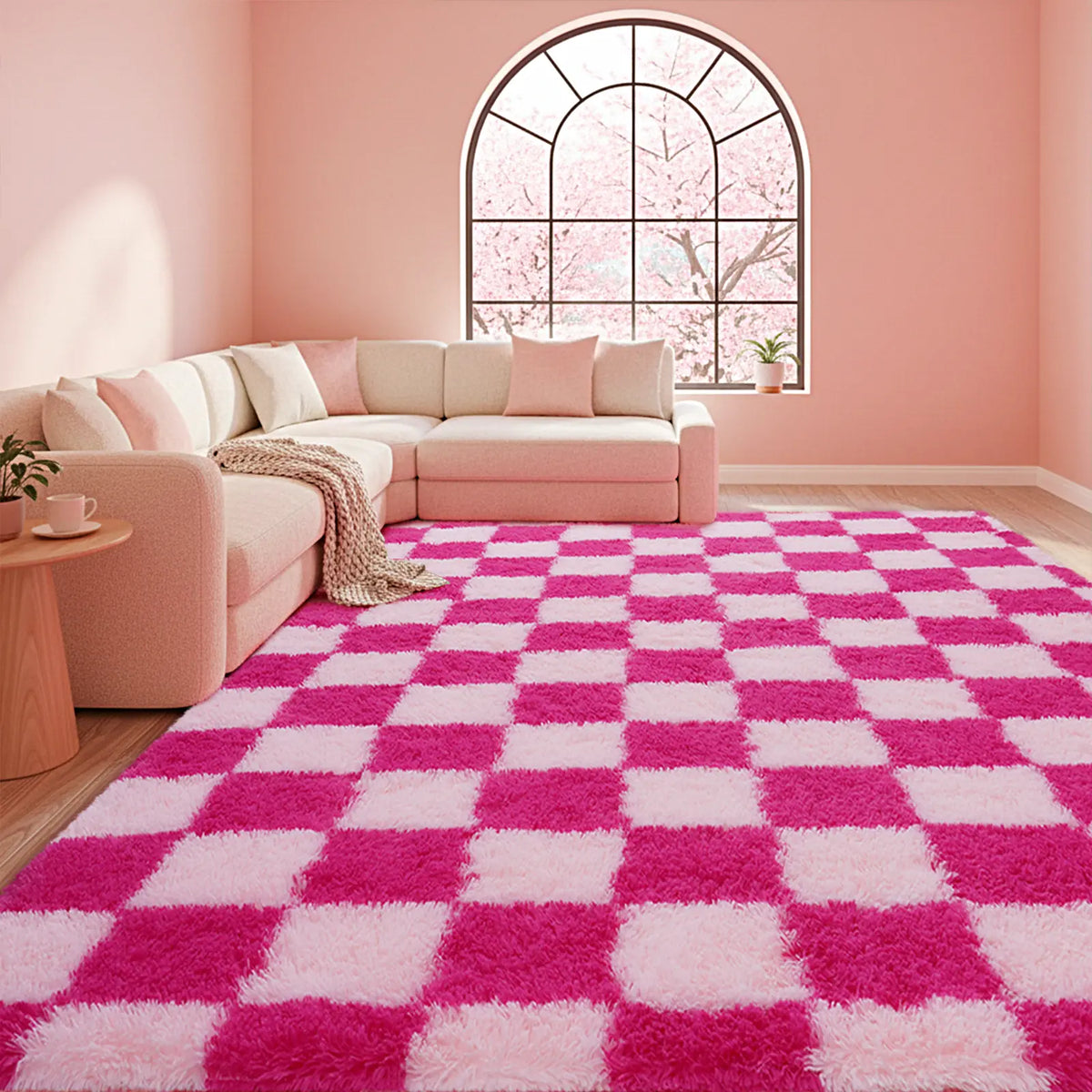 【Back To School】QULINT Fluffy Checkered Shag Area Rug for Bedroom Living Room, Modern Geometric Grid Plush Carpet with Upgrade Non-Slip Backing, Ultra Soft High Pile Fuzzy Floor Rug for Home Decor, Cozy SilkTouch Rug for Apartment Dorm Nursery Room, Room,