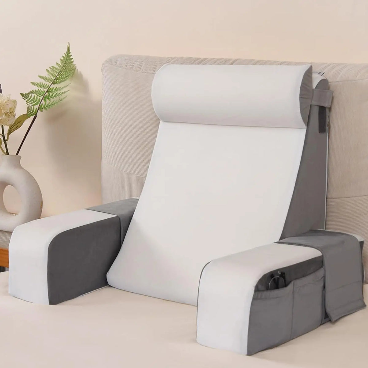 Reading Pillows for Bed ,Back Rest Pillow for Sitting Up, Bed Chair with Arms Memory Foam Comfortable Backrest Pillow for Working/Gaming/Resting in Bed&Floor
