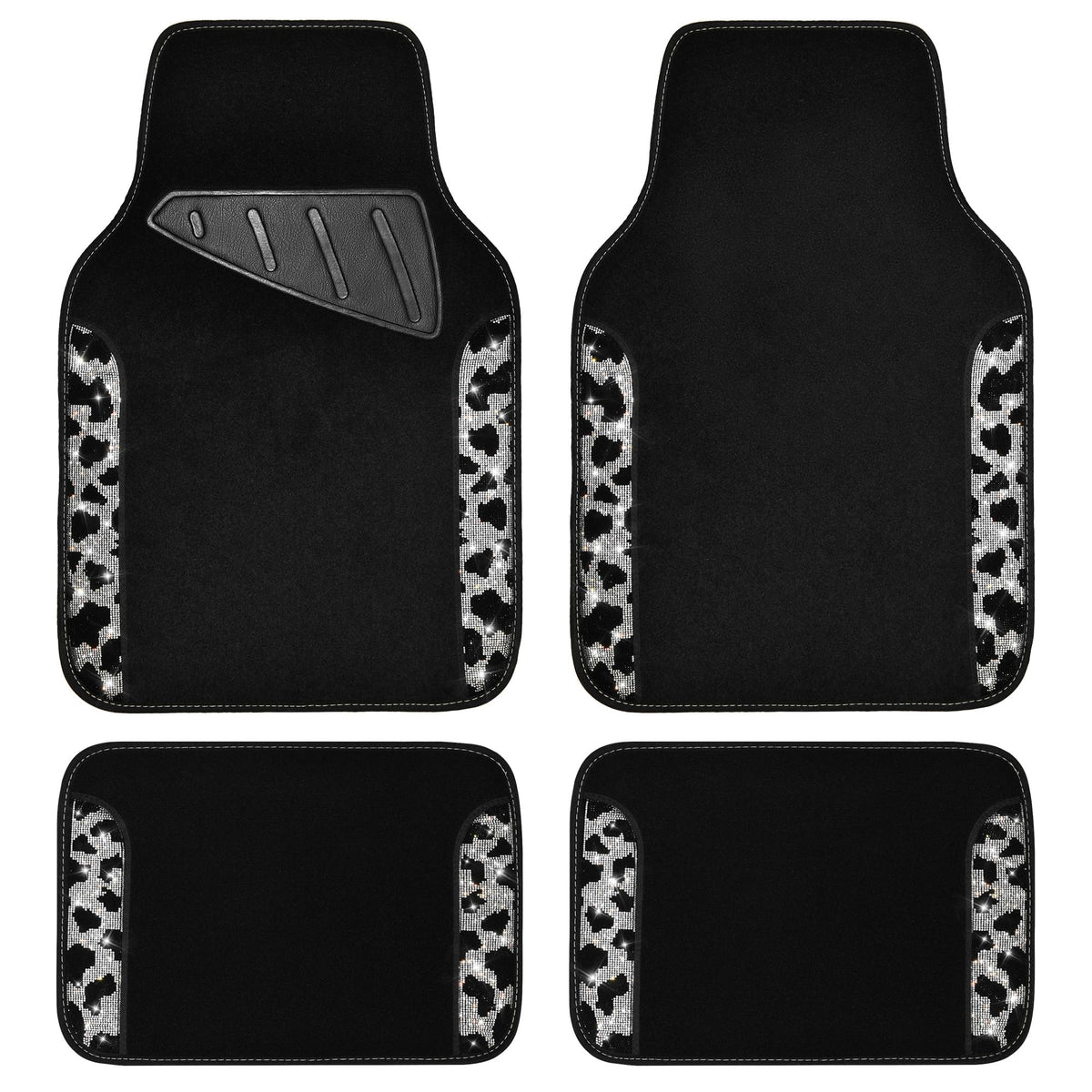 CAR PASS Bling Diamond Car Mats Shining Carpet Crystal Rhinestones Sparkly Glitter Floor Mats with Anti-Slip PVC Heel Pad Universal Fit for Automotive SUV, Sedan, Car, Van, 4pcs for Girl Women, Gray