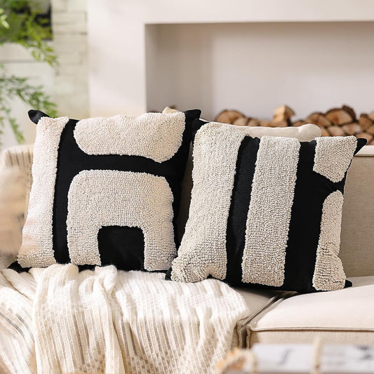 Oudain Tufted Pillow,Classic Style,Black,White,18 X 18 Inch