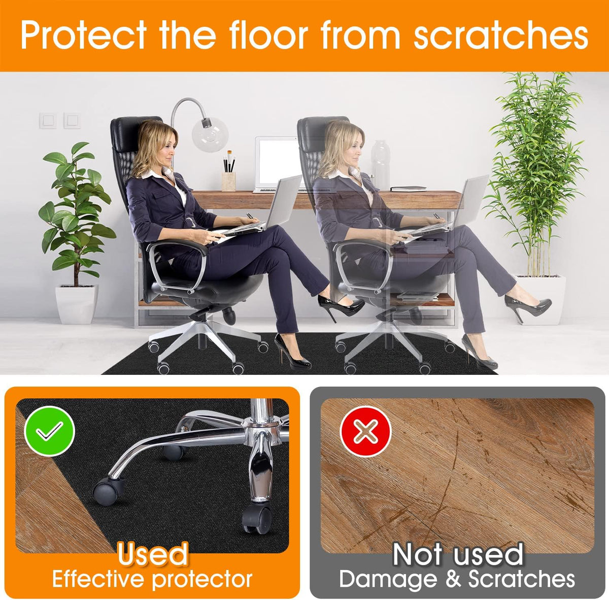 Upgraded Chair Mat for Hardwood & Tile Floor,36"x 55" Desk Chair Mat,Anti-Slip Office Chair Mat, Computer Gaming Floor Mat for Rolling Chair, Under Desk Rug Floor Protector,Easy to Clean,Black