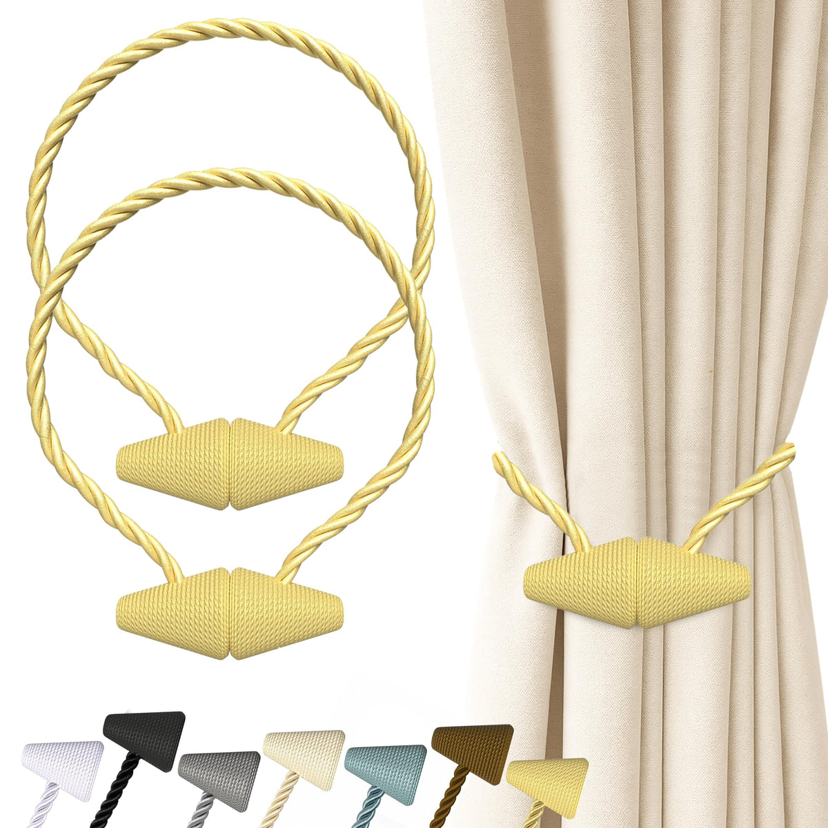 Hion Magnetic Curtain Tiebacks Black 2pcs, Curtain Holdbacks Hooks Holders
