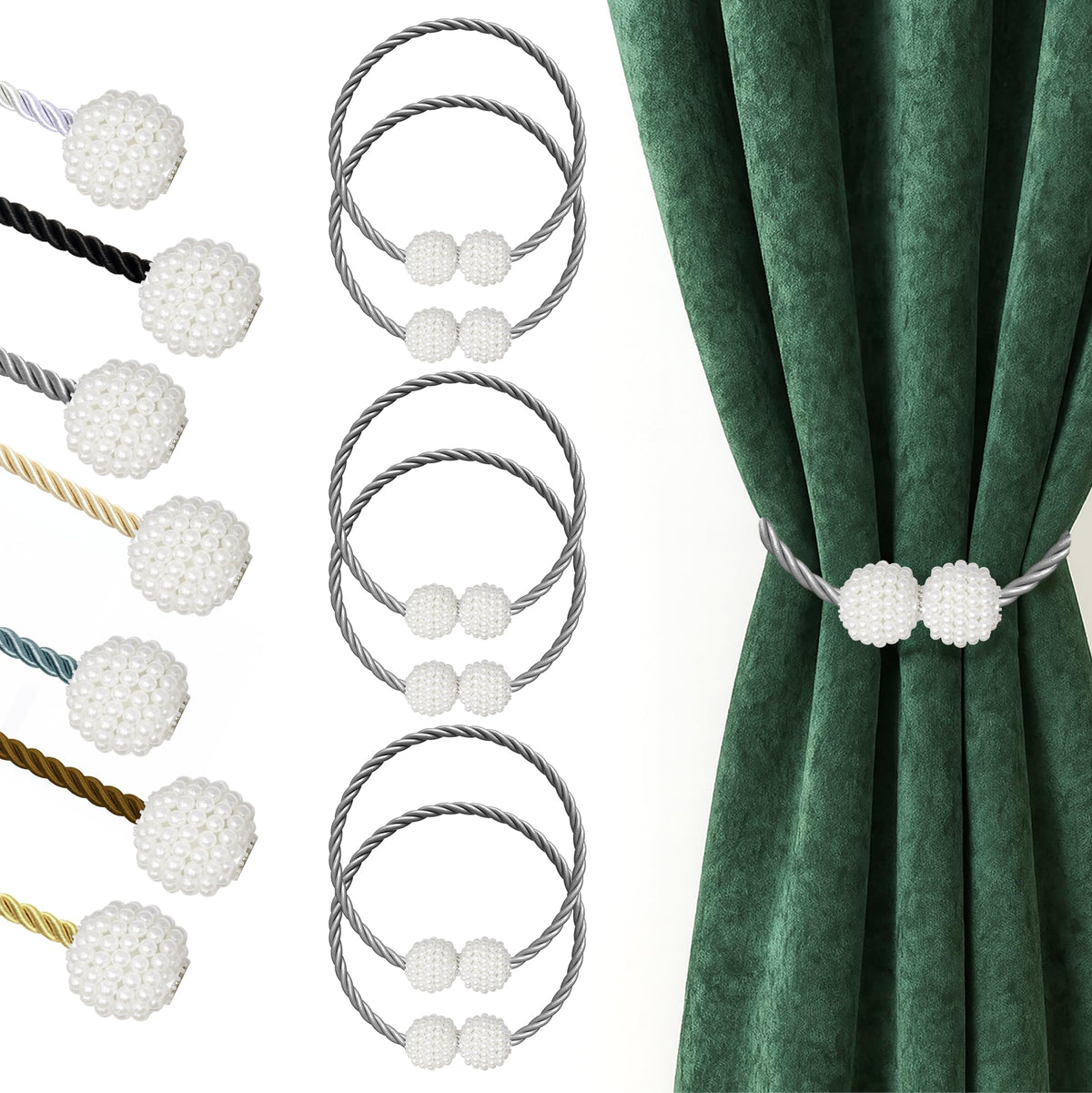 Hion Magnetic Curtain Tiebacks Black 2pcs, Curtain Holdbacks Hooks Holders