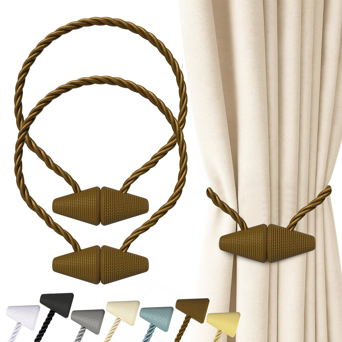 Hion Magnetic Curtain Tiebacks Black 2pcs, Curtain Holdbacks Hooks Holders