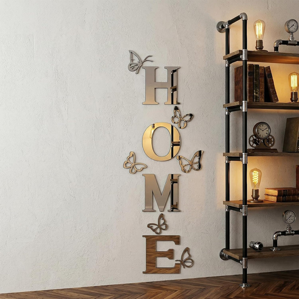 Home Wall Decor Signs Letters 10PCS Acrylic Mirror Stickers Family House Decorations for Living Room Bedroom Dining Home Modern Decoracion de Pared para Sala,Silver 59x21 Inch