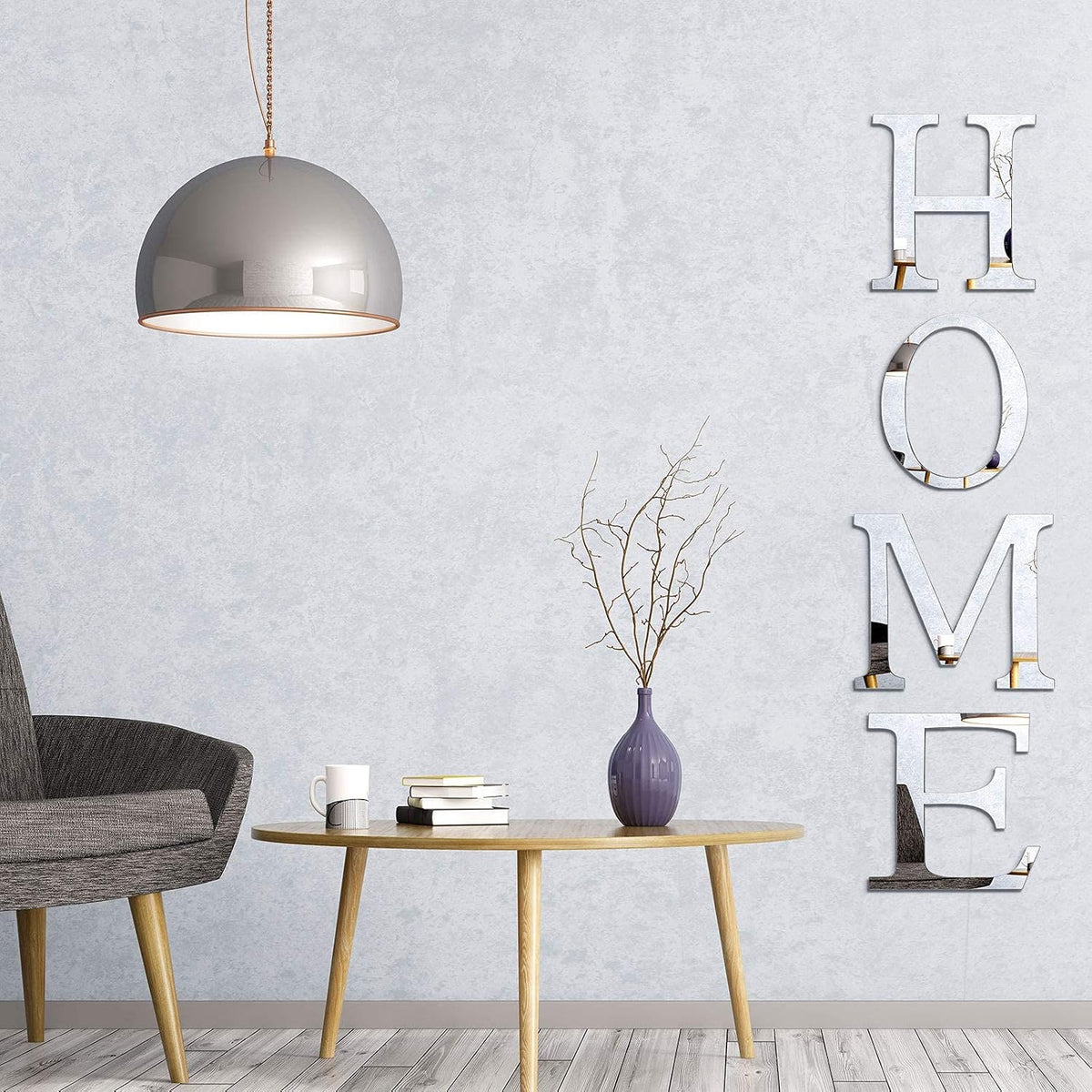 Zonon 4 Pcs 3D Home Wall Decor Letter Sign, Silver