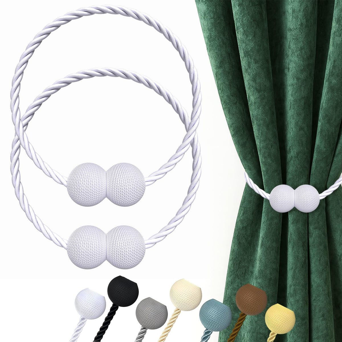 Hion Magnetic Curtain Tiebacks Black 2pcs, Curtain Holdbacks Hooks Holders