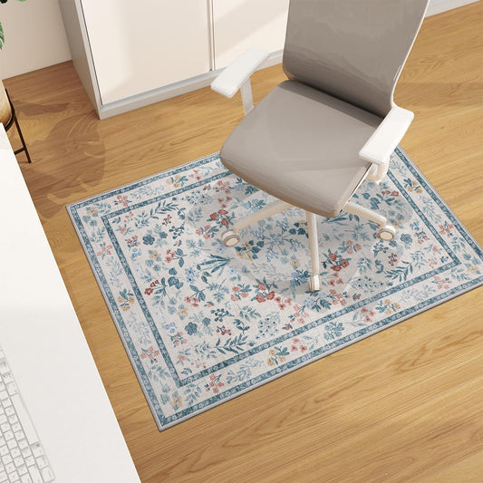 chakme Office Chair Mat for Hardwood Floor, 48"x36" Easy Glide Computer Desk Mat Protector for Rolling Chair Under Desk Rug Nonslip Backing, Machine Wash, (Floral)