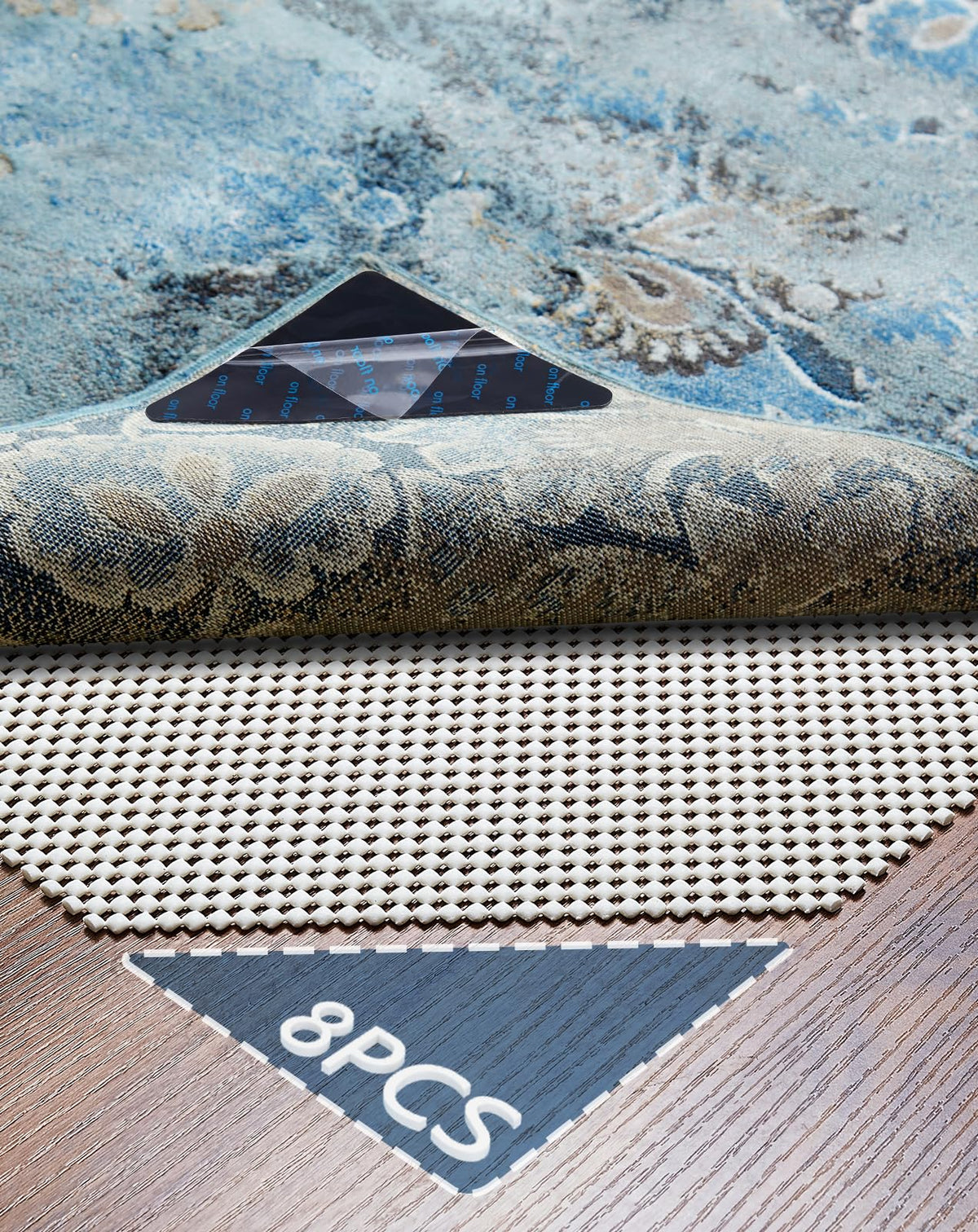 Veken Non Slip Rug Pad Gripper 8 x 10 Feet Extra Thick Pads for Any Hard Surface Floors, Keep Your Rugs Safe and in Place, Under Carpet Mat, with More Than 99 Pieces Anti-Slip Solid Square Pattern