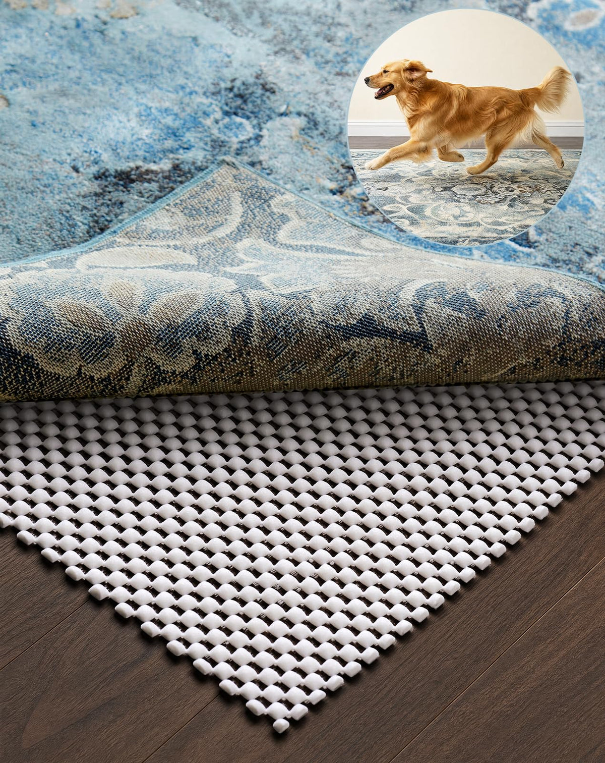Veken Non Slip Rug Pad Gripper 8 x 10 Feet Extra Thick Pads for Any Hard Surface Floors, Keep Your Rugs Safe and in Place, Under Carpet Mat, with More Than 99 Pieces Anti-Slip Solid Square Pattern