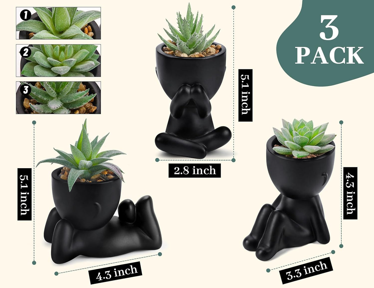 Der Rose 3 Pack Fake Plants in Black Pots for Bathroom Living Room Decor