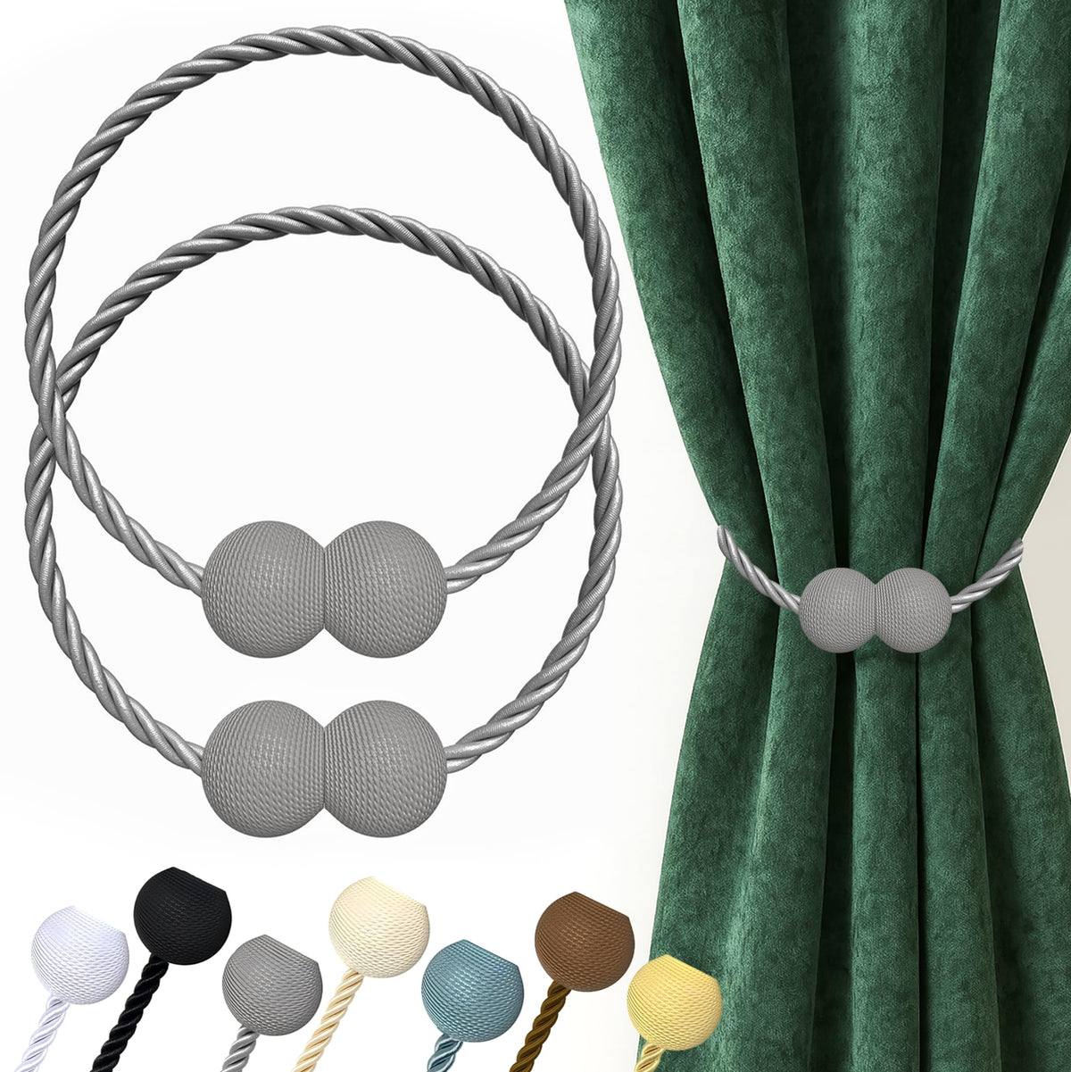 Hion Magnetic Curtain Tiebacks Black 2pcs, Curtain Holdbacks Hooks Holders