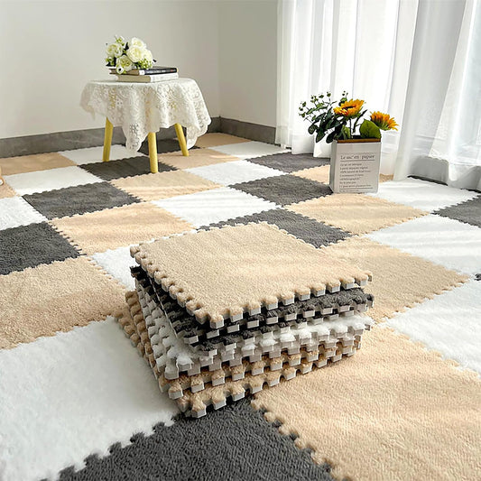 ZENOWICK 12 Pcs Plush Interlocking Carpet Tiles, Puzzle Play Mats for Floor