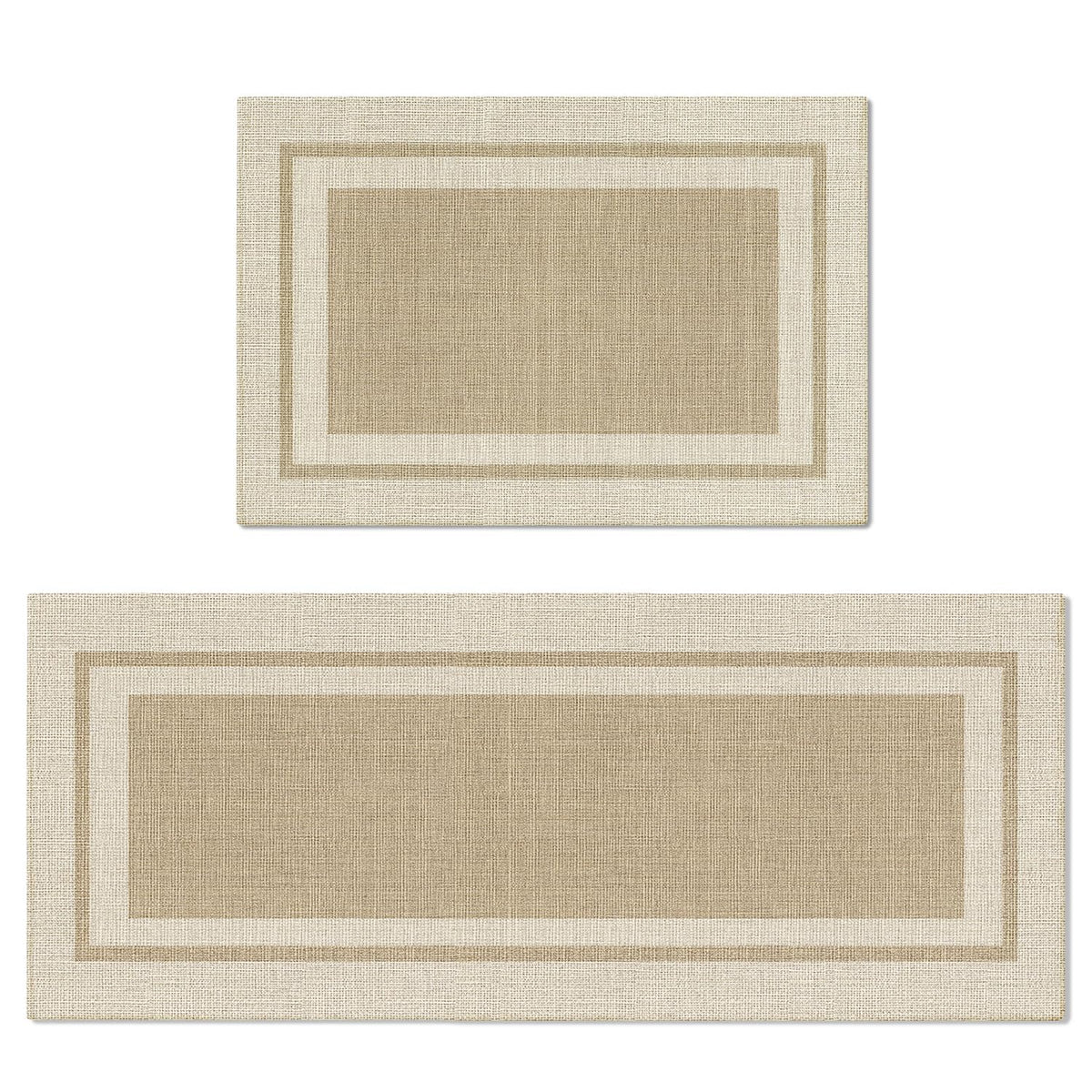 Artoid Mode Beige Absorbent Rectangle Non-Skid Kitchen Mats Set of 2, Home Mats Washable Natural Rubber Back Kitchen Rugs for Floor - 24x35 and 24x59 Inch