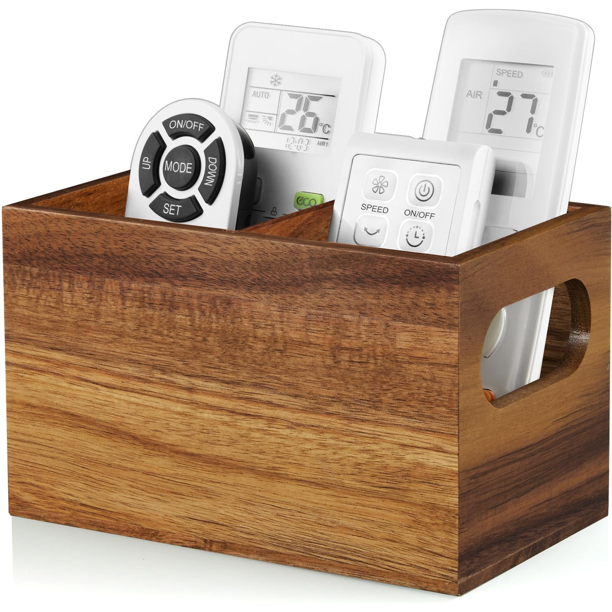 DRASTAR Remote Control Holder, Wood TV Remote Holder, Remote Storage Caddy, Remote Control Organizer (White, 2 Slots)