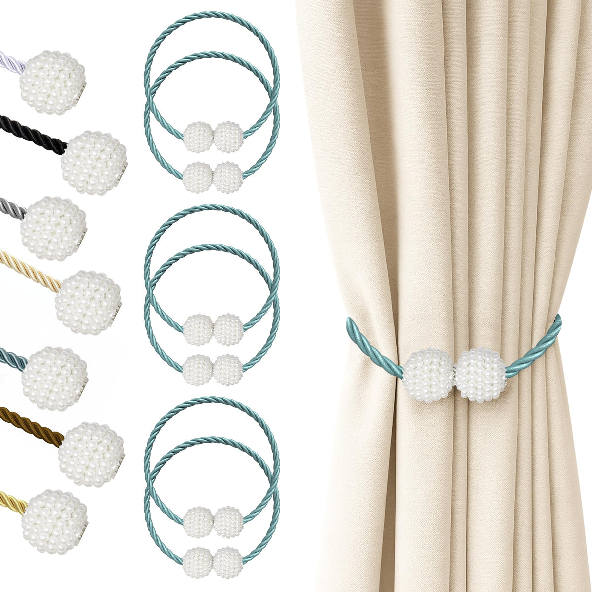 Hion Magnetic Curtain Tiebacks Black 2pcs, Curtain Holdbacks Hooks Holders