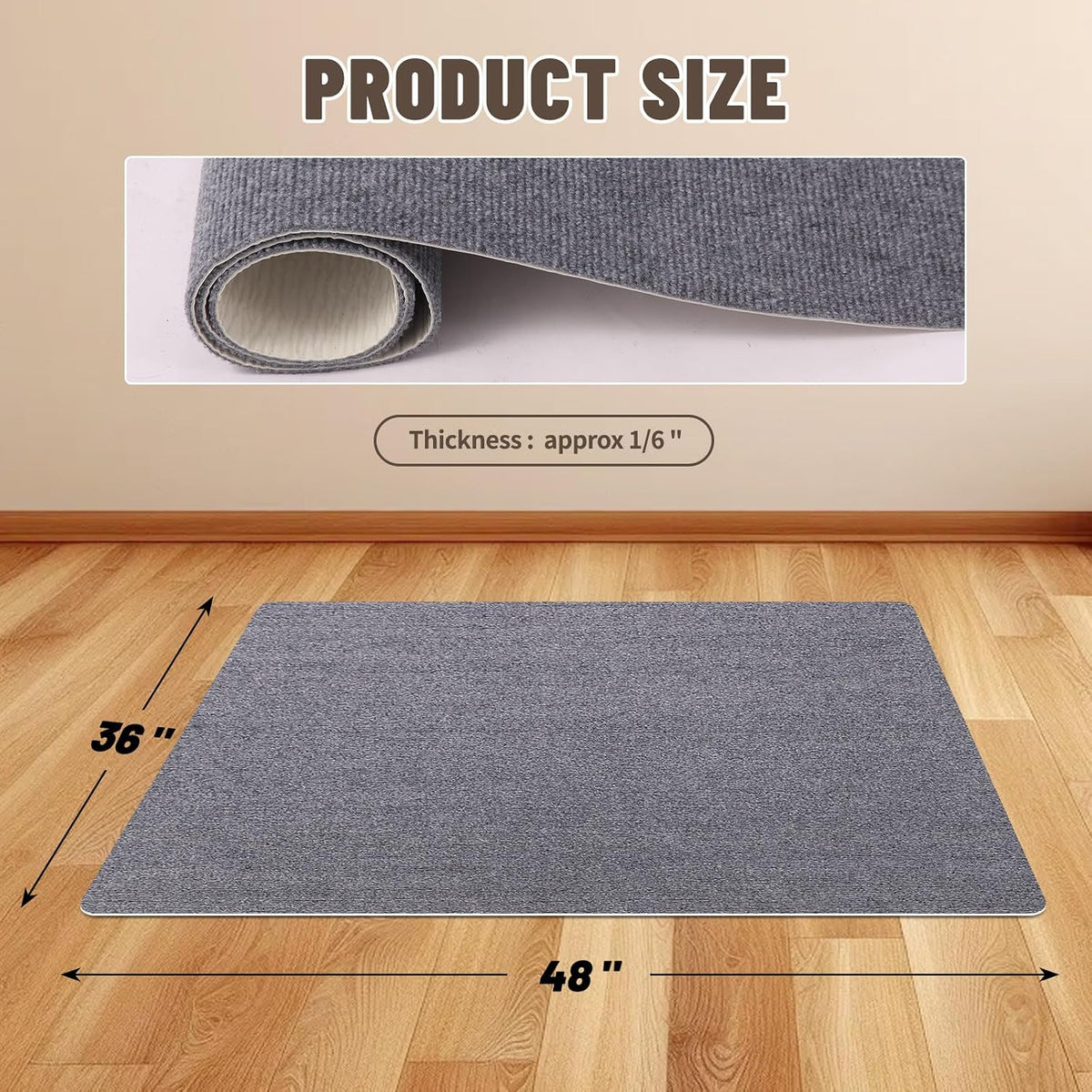 Office Chair Mat - for Hardwood Floors, Large Non-Slip Easy-Clean Floor Protection Blanket (Grey, “48 x 36in”).